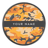 Oranje camouflage Jouw naam personaliseren Hockey Puck (Voorkant)