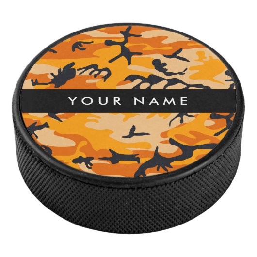 Oranje camouflage Jouw naam personaliseren Hockey Puck (3/4)