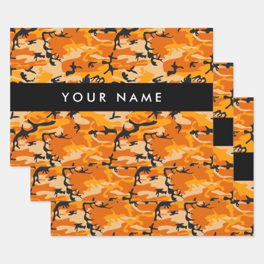 Oranje camouflage Jouw naam personaliseren Inpakpapier Vel (Set)