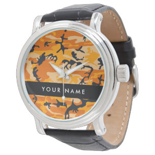 Oranje Camouflage Personaliseer je naam Horloge