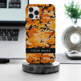 Oranje Camouflage Personaliseer je naam iPhone 15 Pro Max Case