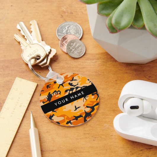Oranje Camouflage Personaliseer je naam Sleutelhanger (Bureau)