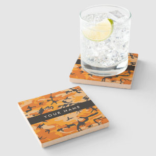 Oranje Camouflage Personaliseer je naam Stenen Onderzetter