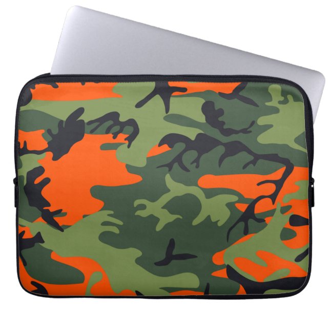 Oranje camouflagepatronen laptop sleeve (Voorkant)