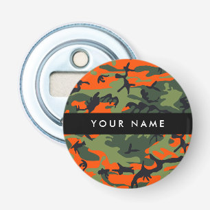 Oranje Camouflagepatroon, je naam, Personaliseer Button Flesopener