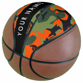 Oranje camouflagepatroon, jouw naam, personaliseer basketbal