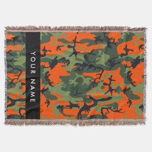 Oranje camouflagepatroon, jouw naam, personaliseer deken