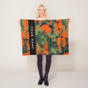 Oranje camouflagepatroon, jouw naam, personaliseer fleece deken