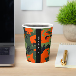 Oranje camouflagepatroon, jouw naam, personaliseer papieren bekers