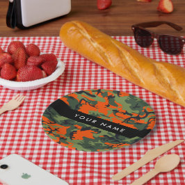 Oranje camouflagepatroon, jouw naam, personaliseer papieren bordje
