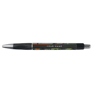 Oranje camouflagepatroon, jouw naam, personaliseer pen