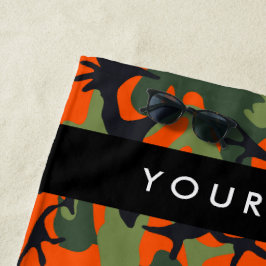 Oranje camouflagepatroon, jouw naam, personaliseer strandlaken