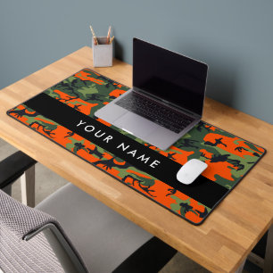 Oranje camouflagepatroon, uw naam, personaliseer bureaumat