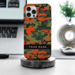Oranje camouflagepatroon, uw naam, personaliseer iPhone 15 pro max case