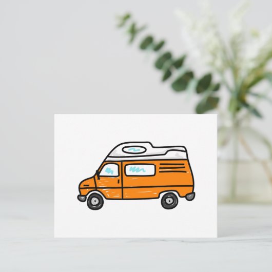 Oranje Campervan Briefkaart (Staand voorkant)