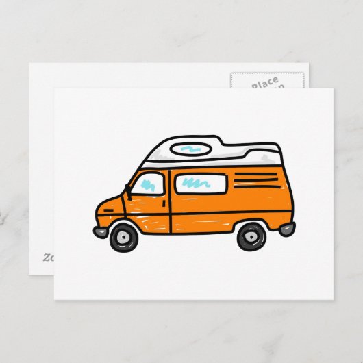 Oranje Campervan Briefkaart (Voorkant / Achterkant)