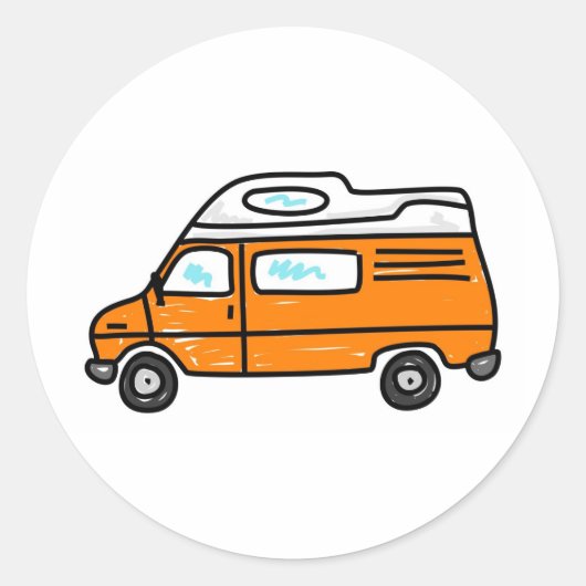 Oranje Campervan Ronde Sticker (Voorkant)