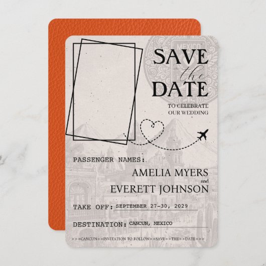 Oranje Cancun Passport Bewaar de datum Save The Date (Voorkant / Achterkant)