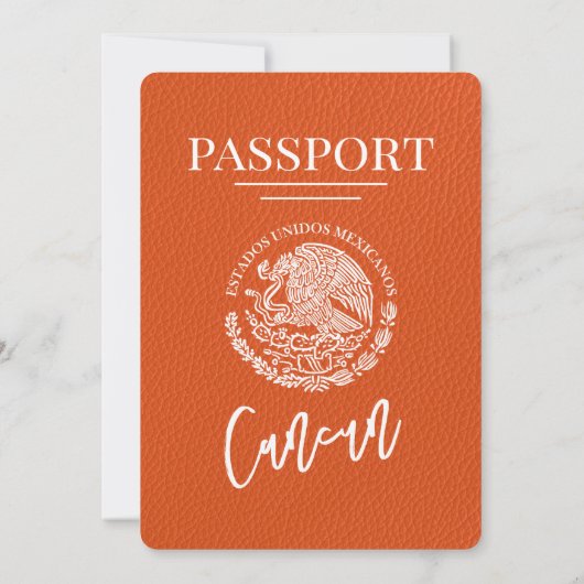Oranje Cancun Passport bruiloft Kaart (Achterkant)