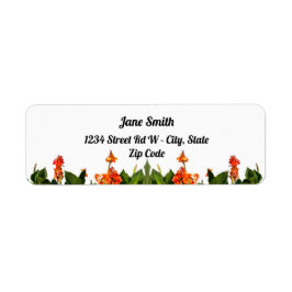 Oranje canna lelies en verlaat retour adres etiket