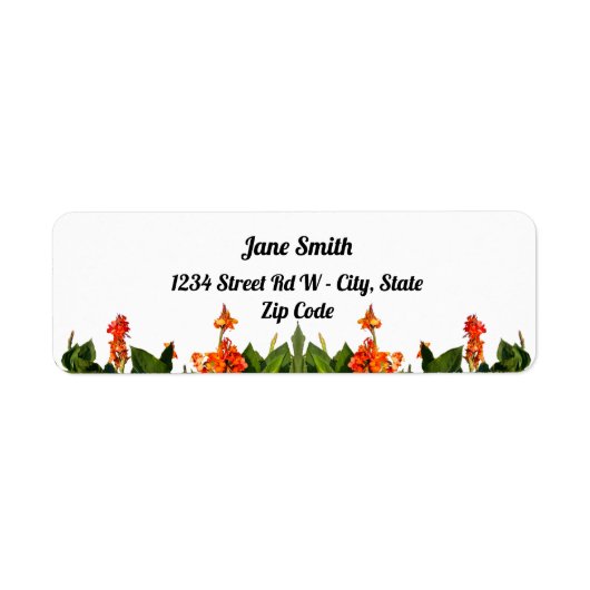 Oranje canna lelies en verlaat retour adres etiket (Voorkant)
