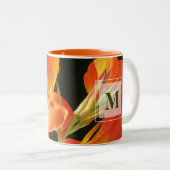 Oranje Canna Lily Monogram Tweekleurige Koffiemok (Voorkant rechts)