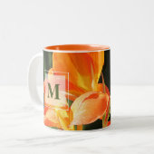 Oranje Canna Lily Monogram Tweekleurige Koffiemok (Voorkant links)