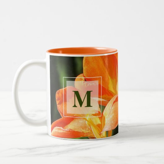 Oranje Canna Lily Monogram Tweekleurige Koffiemok (Links)