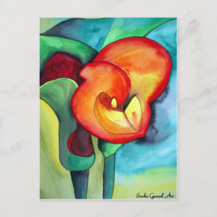 Oranje Canna lily original waterverf art Briefkaart