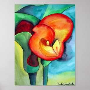 Oranje Canna lily original waterverf art Poster