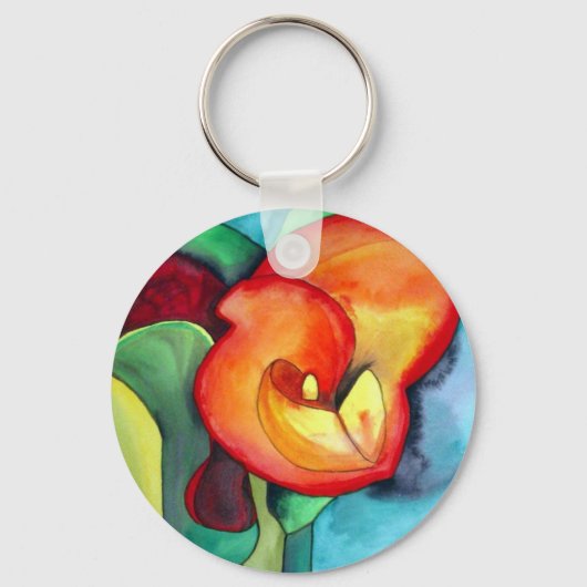 Oranje Canna lily original waterverf art Sleutelhanger (Voorkant)