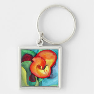 Oranje Canna lily original waterverf art Sleutelhanger