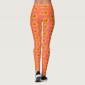 Oranje Cape Daisy tegen Living Coral Background Leggings (Achterkant)