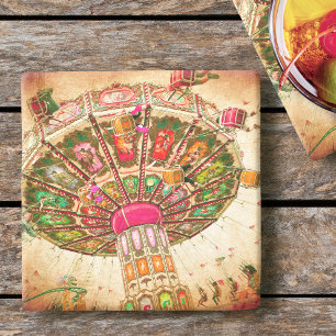 Oranje carnaval swing ride foto  retro stenen onderzetter