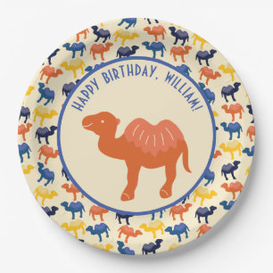 Oranje Cartoon Camel Birthday Party Persoonlijk Papieren Bordje