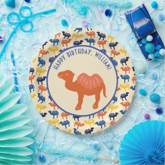 Oranje Cartoon Camel Verjaardagsfeestje gepersonal Papieren Bordje (Feest)