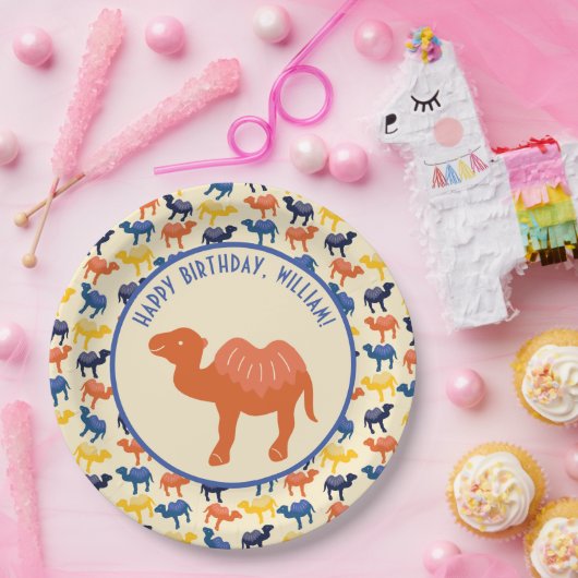 Oranje Cartoon Camel Verjaardagsfeestje gepersonal Papieren Bordje (Feest)