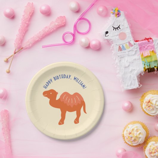 Oranje Cartoon Camel Verjaardagsfeestje gepersonal Papieren Bordje (Feest)