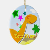 Oranje Cartoon Dinosaur Ornament met naam (Rechts)