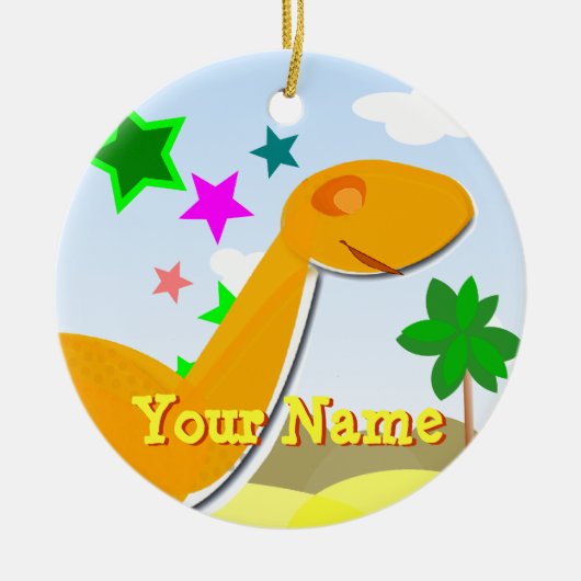 Oranje Cartoon Dinosaur Ornament met naam (Voorkant)