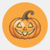 Oranje Cartoon Jack O Lantern Pompoen Halloween Ronde Sticker (Voorkant)