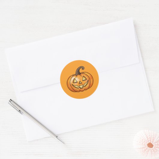Oranje Cartoon Jack O Lantern Pompoen Halloween Ronde Sticker (Envelop)