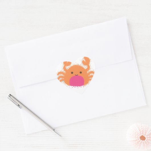 Oranje Cartoon krab Hart Sticker (Envelop)