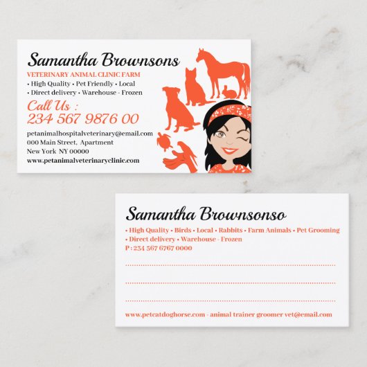 Oranje Cartoon Pet Animal Benoeming Visitekaartje (Voorkant / Achterkant)