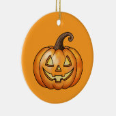 Oranje Cartoon pompoen met aangepaste tekst Hallow Keramisch Ornament (Rechts)