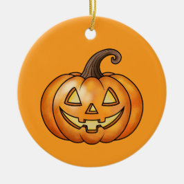 Oranje Cartoon pompoen met aangepaste tekst Hallow Keramisch Ornament