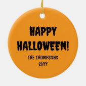Oranje Cartoon pompoen met aangepaste tekst Hallow Keramisch Ornament (Achterkant)