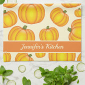 Oranje Cartoon pompoenpatroon en aangepaste tekst Theedoek (Gevouwen)