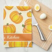 Oranje Cartoon pompoenpatroon en aangepaste tekst Theedoek (Quarter Fold)
