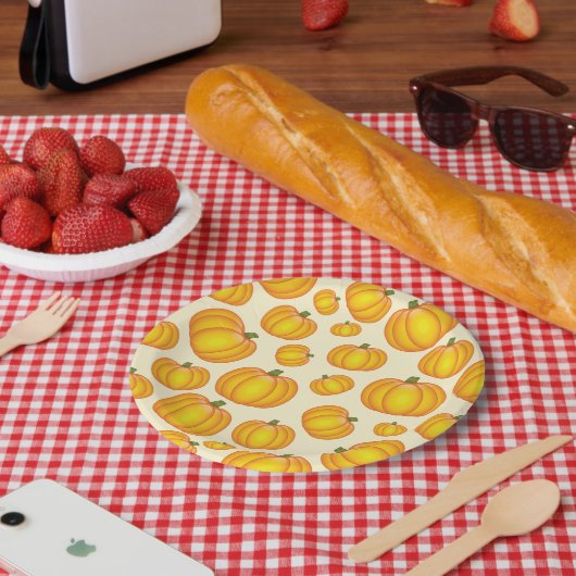 Oranje Cartoon Pumpkin Pattern Papieren Bordje (Picknick)